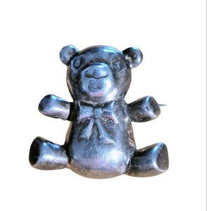 Women's Vintage .925 Sterling Silver 3-D Teddy Bear Pin/Brooch with Bow JU-06kat